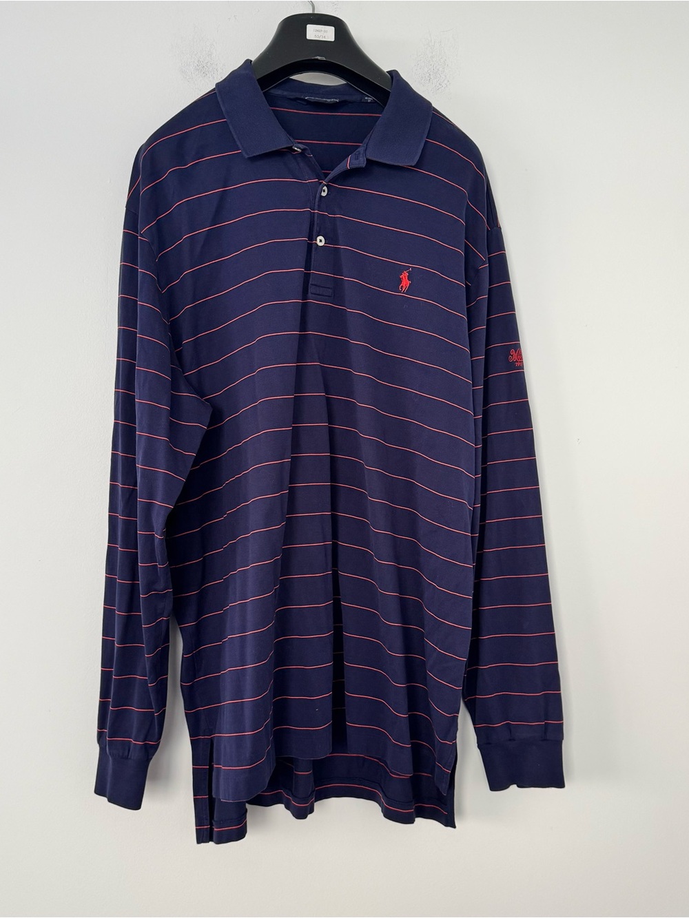 Vtg Polo Ralph Lauren Polo Shirt XL Navy 100% Pima Cotton Striped Long Sleeve